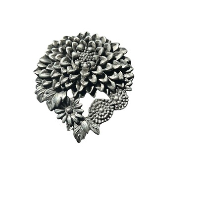 Vintage 90s Elias Fine Pewter Flower Pin Brooch P302 Signed 1 7/8''