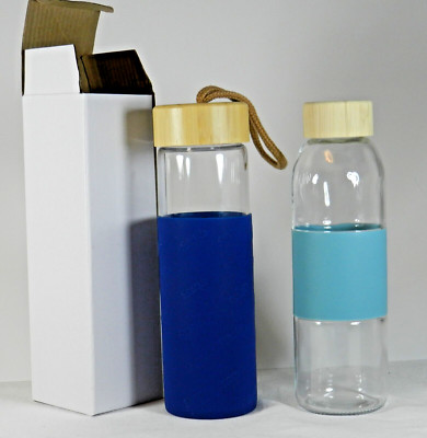 Costco & Unbranded Water Bottles Glass with Silicone Sleeves   2 Count New