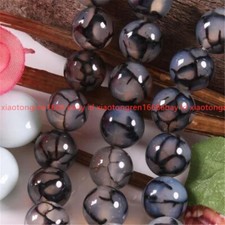8/10/12mm Fashion Jewery Black Dragon Veins Agate Round Gemstone Loose Beads 15"