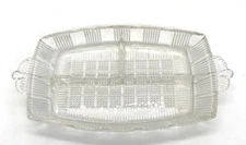 Rectangular Clear Cut Glass Divided Handled Relish Dish Vintage Unique, Scarce