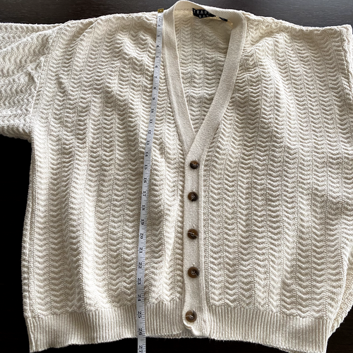 Vintage XL Ivory Chunky Cable Knit Cardigan Hand Framed Made USA Nerdcore 26x26" - Picture 4 of 10