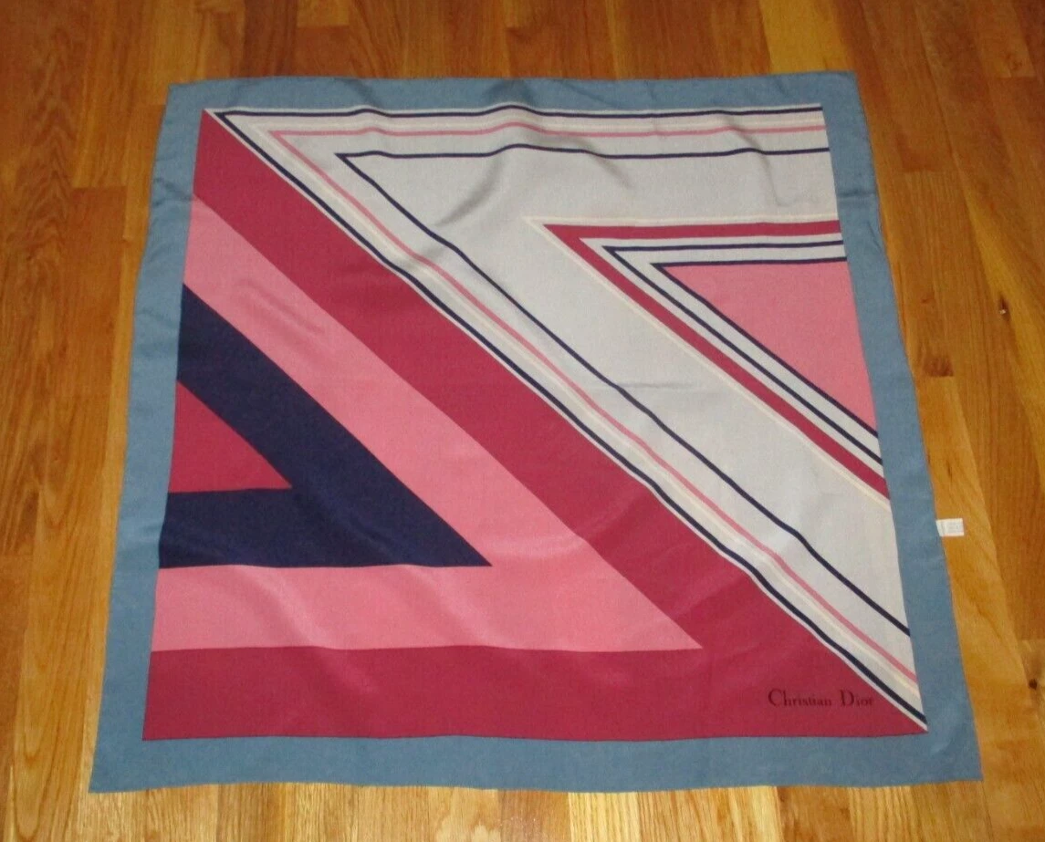 Christian Dior Blue Pink Geometric 100% Silk Square Scarf 29