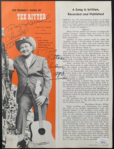 Tex Ritter Signed Autographed Capital Records Promotional Ad JSA ...