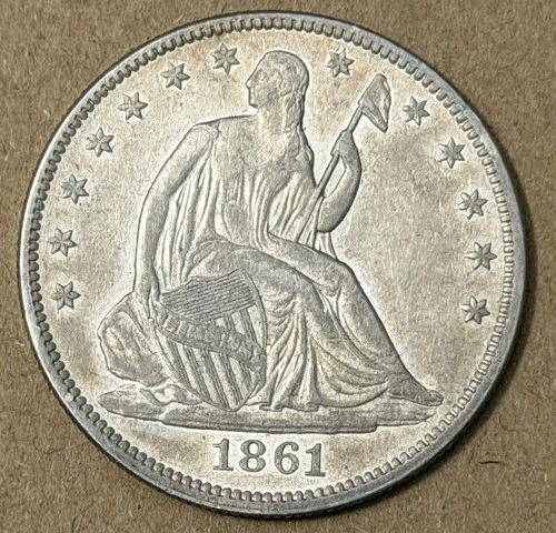1861 Seated Liberty Half Dollar 50c Looks Almost Uncirculated (AU) Uncertified