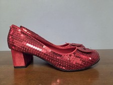 Ellie Shoes "Judy" Red Sequin Ruby Slippers Low Block Heel Size 7