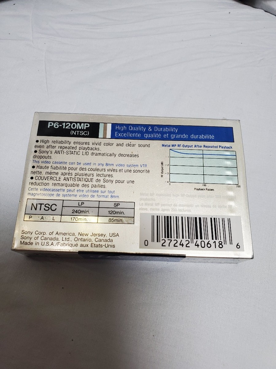 Sony 120 Metal Particle MP 8mm Video Cassette Tape P6-120MP New