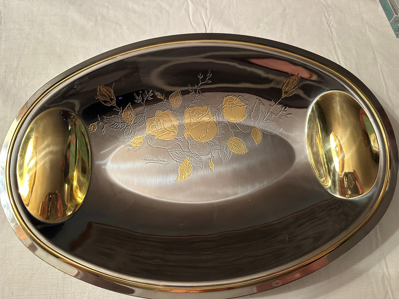 Vintage Roberto Barzi/ Gioiel Elegant 18/10 Inox Stainless w/24kt gold trim tray
