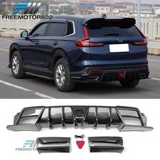 For 23-26 Honda CR-V IKON Carbon Fiber Print Rear Bumper Diffuser W/ LED PP 3PCS