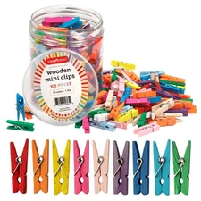 100 Mini Wooden Clothespins – 1" Colored Craft Clips for Photos, Card, & DIY ...