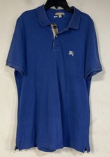 Burberry Brit Polo Shirt Mens Large Blue Nova Check Tartain Plaid Trim FLAWS