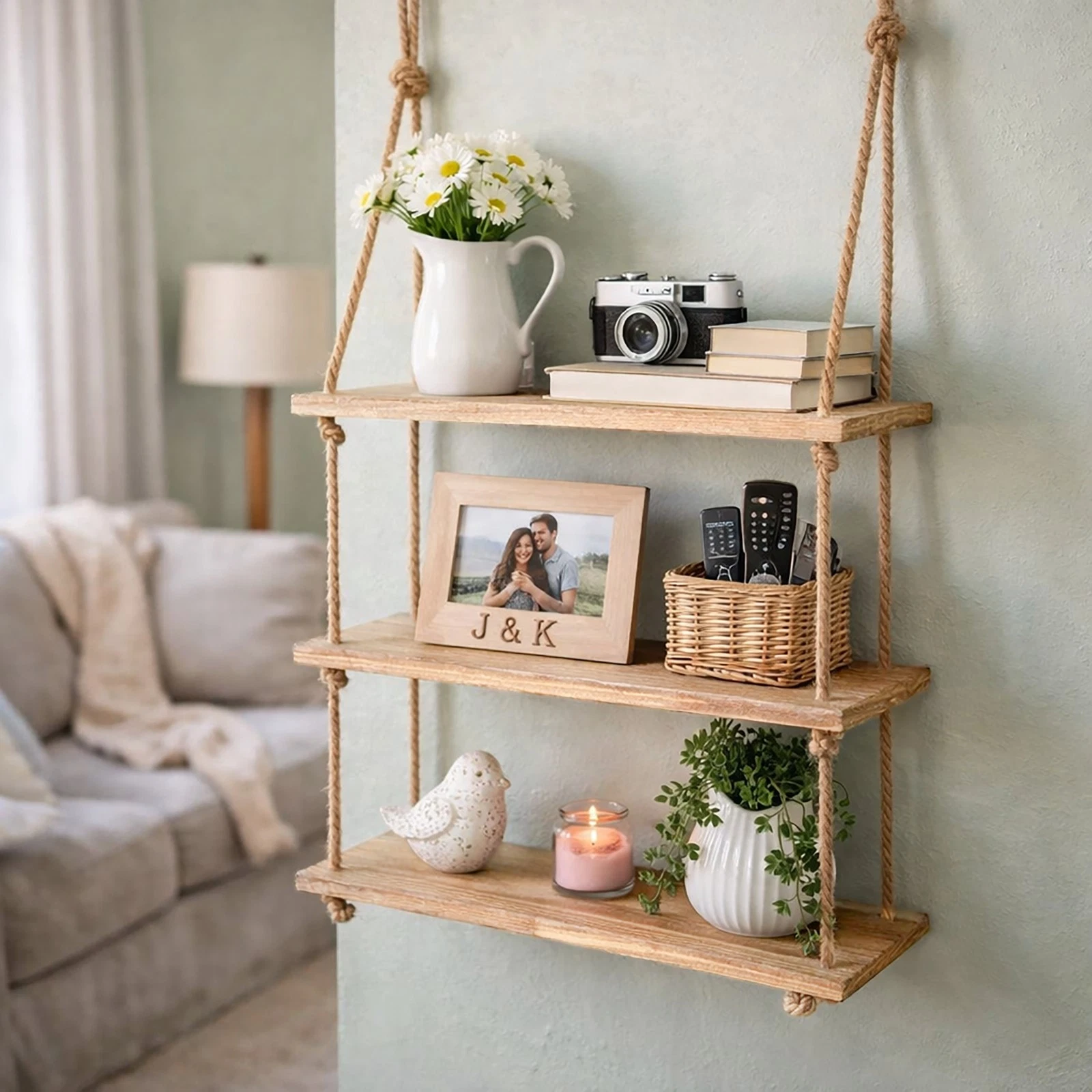 Wooden Rope Shelf Hanging 3 Shelves Twine Scaffold Board Home Decor Storage Unit
Opens in a new wind