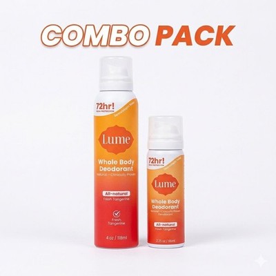 Lume Whole Body Deodorant Combo Fresh Tangerine 4.3oz+2.2oz Spray FREE SHIP!