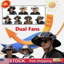 Solar USB Powered Fan Outdoor Fishing Hat, Sunscreen Sun Hat with Dual Fan AN