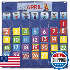 Fun Express Classroom Calendar Pocket Chart - 73 Pcs, Days, Months, Numbers, Car