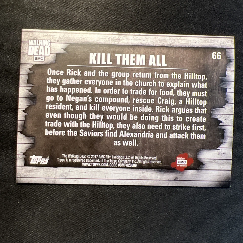 2017 Topps: AMC Walking Dead #66 "Kill Them All" 📺🐷🎬 - Imagem 2 de 2