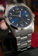Image of Accurist MB419 quartz watch with blue Sunburst dial, stainless steel bracelet.