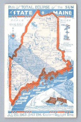 Vintage Maine Postcard NORTHEAST HARBOR Sun Total Eclipse 1963