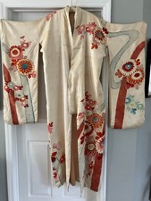 Antique Hand Sewn Japanese Silk Kimono Robe Floral Asian Textile