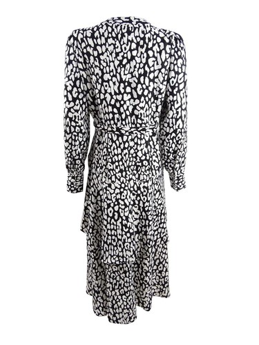Calvin Klein Women's Animal-Print High-Low Wrap Dress (6, Black/Cream) - Foto 2 di 2
