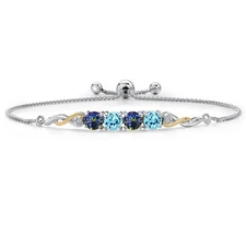 925 Silver and 10K Yellow Gold Blue Mystic Topaz and Blue Apatite and White Lab