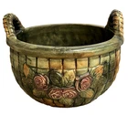 Weller Pottery Flemish Jardinière Rose Basket Planter Double Handles Weave