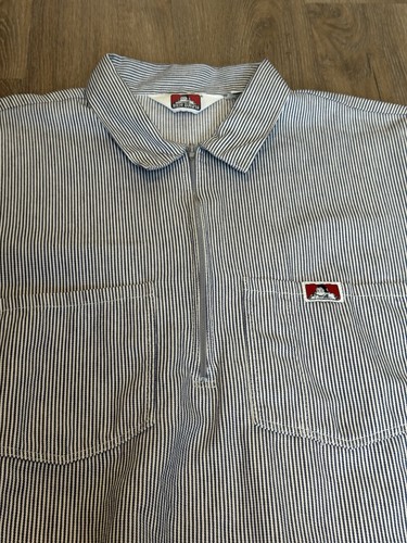 Vintage Ben Davis Shirt Mens XL Blue White Stripe Zip Workwear Made USA 90s - Picture 4 of 7