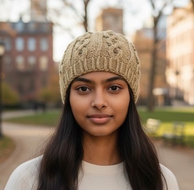 Andes Fair Trade & Handmade Alpaca Blend Beanie One Size Tan Green Took