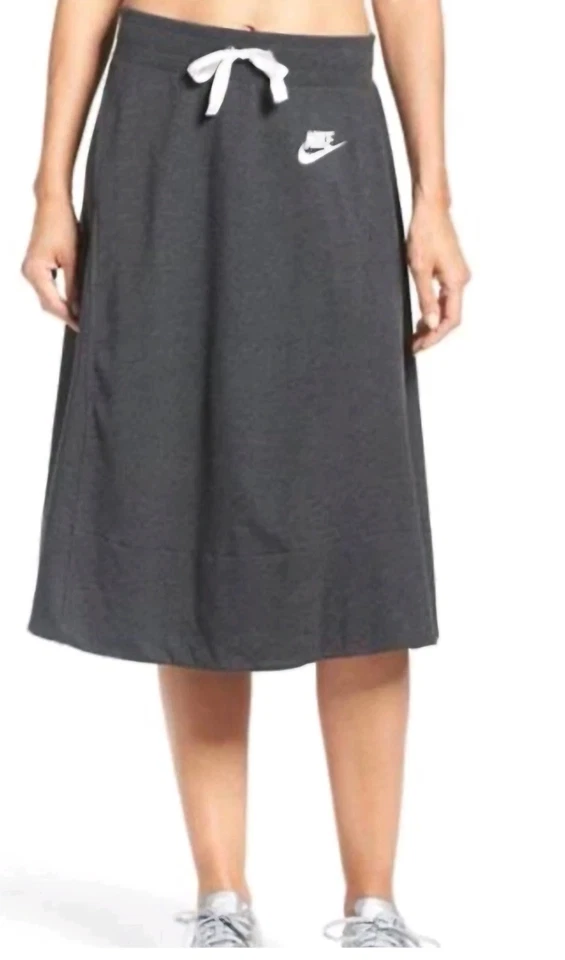 耐克女式健身房复古裙 L 灰色抽绳标志 A 字休闲运动 — 第 2/4 张图片