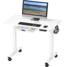 40-Inch Mobile Electric Height Adjustable Sit to Stand Desk with Drawer, Hang...