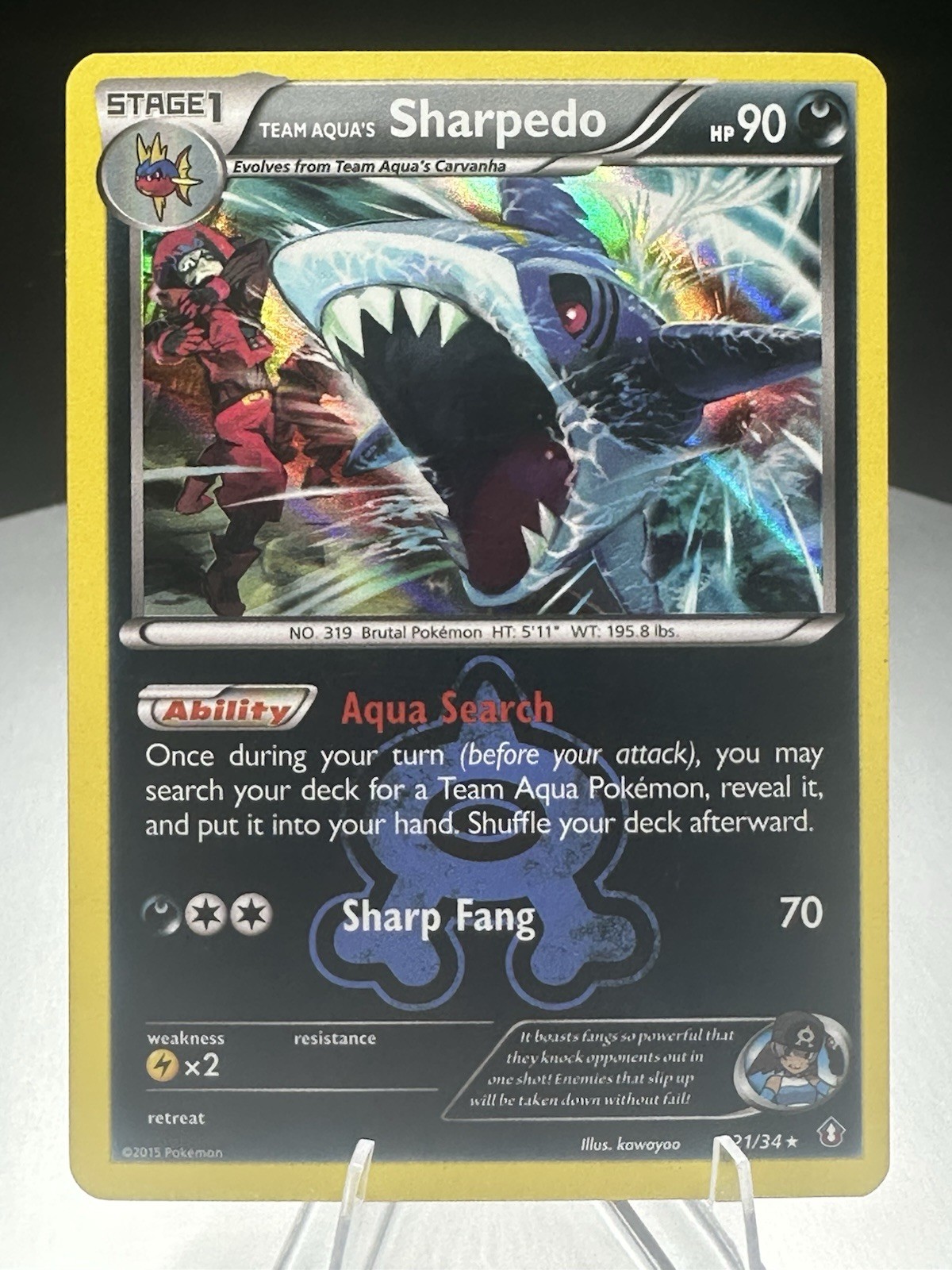 Team Aqua's Sharpedo 21/34 Double Crisis Reverse Holo Pokemon TCG Lp