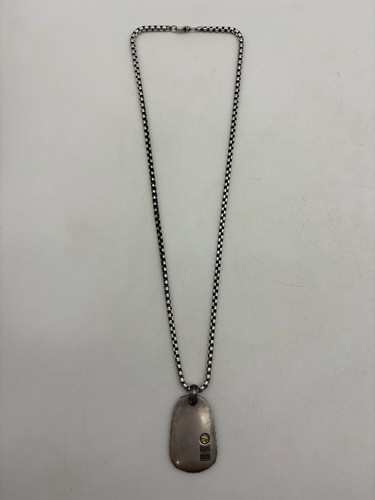 David Yurman Alligator Tag Pendant Necklace Sterling Silver & 18K Gold 24" 53.7g - Picture 4 of 6