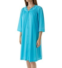 Shadowline Lingerie Short 3/4 Sleeve Button Down Robe Turquoise