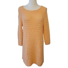 J. Jill Melon Orange Crochet Cotton Sweater Mini Dress Size Medium