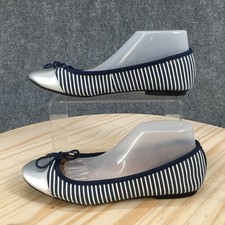 Lands End Shoes Womens 6 B Blue White Silver Striped Ballet Flats Bow Slip On