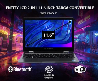 Entity Book 11.6 Targa 2 in 1 Convertible Laptop Touchscreen Tablet 128GB Black