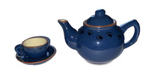 Boyd  s Bear 20th Anniversary 4 Piece Miniature Ceramic Tea Set Cobalt Blue 1999
