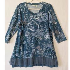 Logo Lounge Womens Blue Camo Tunic Ruffle Hem Top Size M Lagenlook Casual