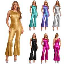 US Womens Sequin Tassel Jumpsuit 70s 80s Disco Dance Leotard Rompers Clubwear