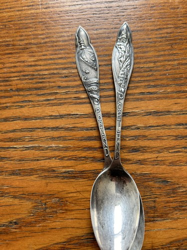 Antique Sterling Silver Souvenir Spoon Portland Oregon Mt Hood OR Columbia Pair - Picture 1 of 8