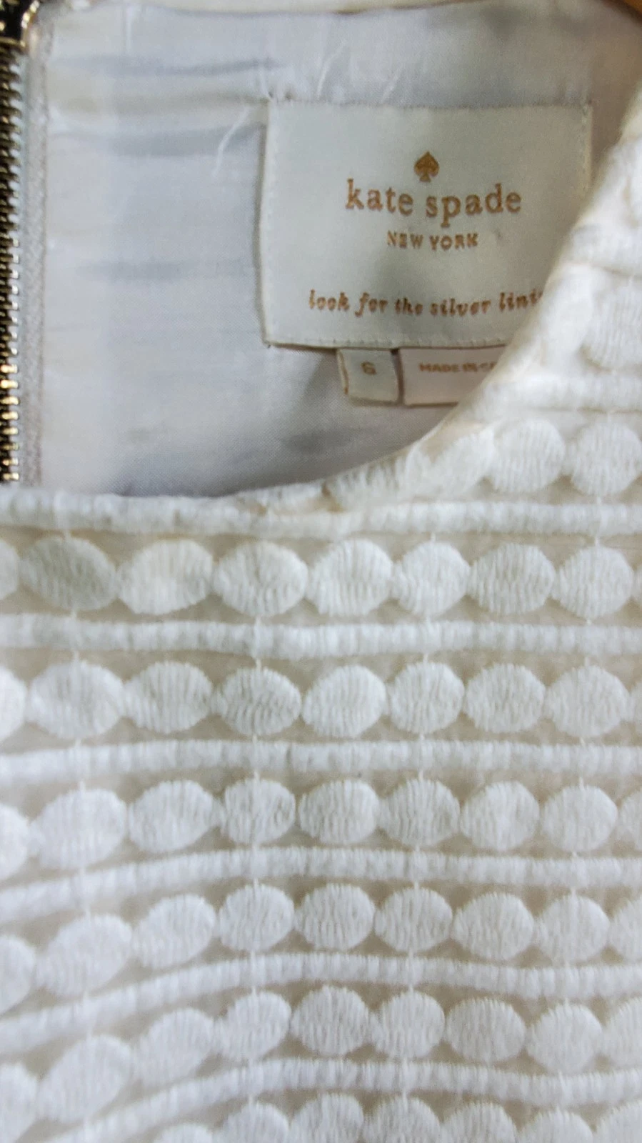 Abito Kate Spade 6 avorio bianco sporco fantasia cerchio ottimo lunghezza 34