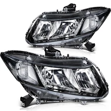 2×Headlights Assembly Fits 2012-2015 Honda Civic 4 Door Sedan Black Housing Lamp