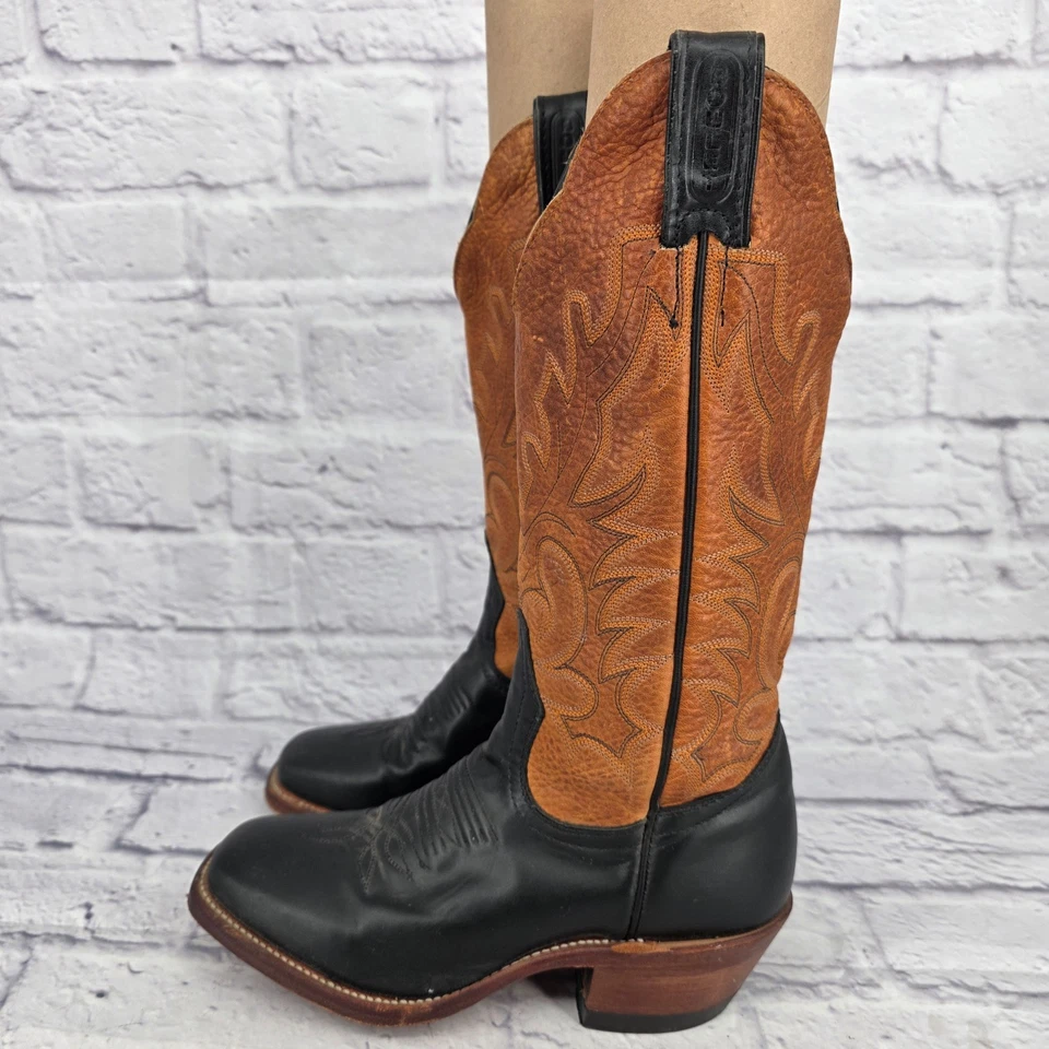 Botas vaqueras Boulet para mujer 5 de cuero negro naranja hechas en Canadá EH22399 Foto 4 de 4