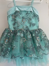 Curtain Call Girls Aqua Gray Floral Recital Dance Dress Tutu Skirt SZ:CSM Med