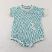 VTG Health-Tex Baby One-Piece Duck Applique 6 Mo Blue White FLAW