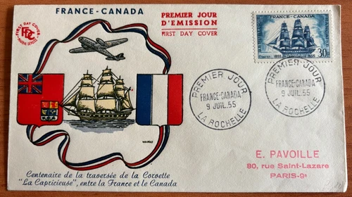 FRANCE-CANADE PREMIER JOUR LA ROCHELLE FIRST DAY COVER 1955 CENTENAIRE TRAVERSEE