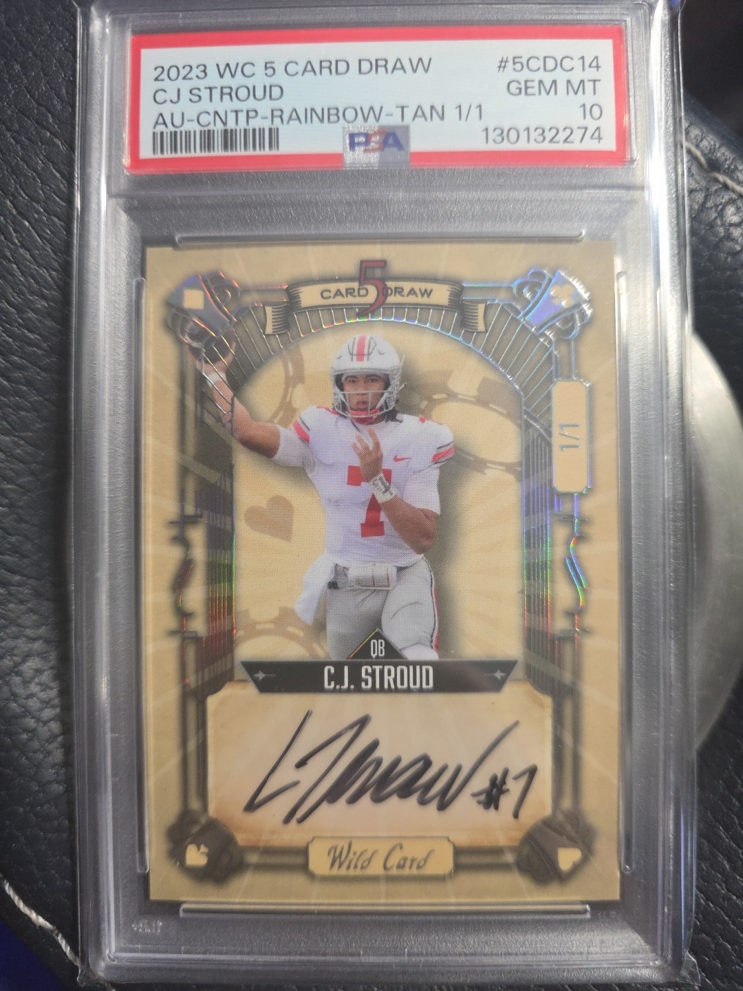 2023 CJ Stroud Rookie Card PSA 10 Auto 1/1 Tan & Rainbow🌈 #5CDC14 5 Card Draw💯 view 1