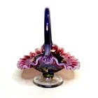 Fenton Plum Opalescent Iridized Inverted Strawberries Basket 6.5″ Carnival Glass
