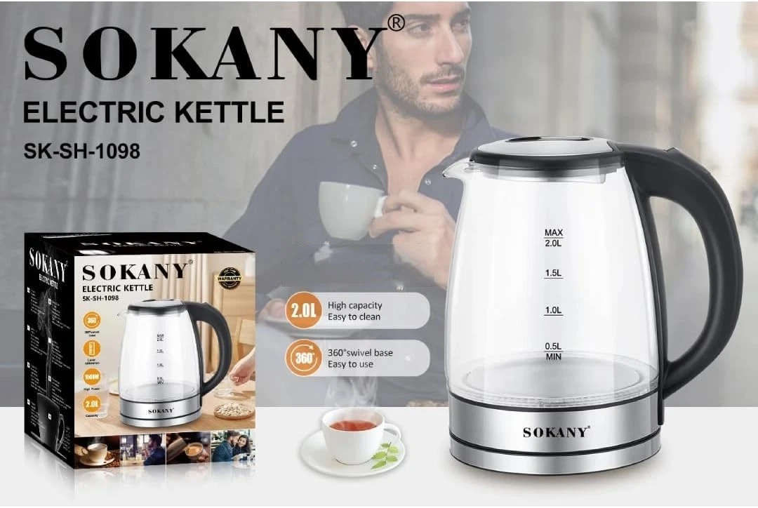 1800 Watt Electric Glass Kettle Stylish Auto Shut Off Fast Boil Safe 2 Liter