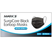 Black Disposable Face Mask 50 PCS 4-Ply Medical Surgical Ear-Loop ASTM LEVEL 3