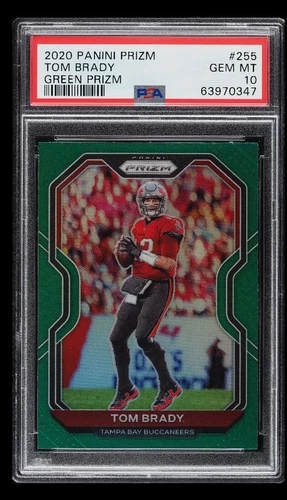 2020 Panini Prizm #255 Tom Brady GREEN Prizm PSA 10 GEM MINT SP LOW POP GOAT